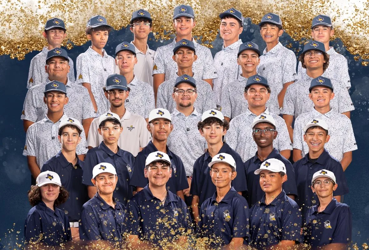 The Eastwood Boys Golf team in navy and white polos and caps